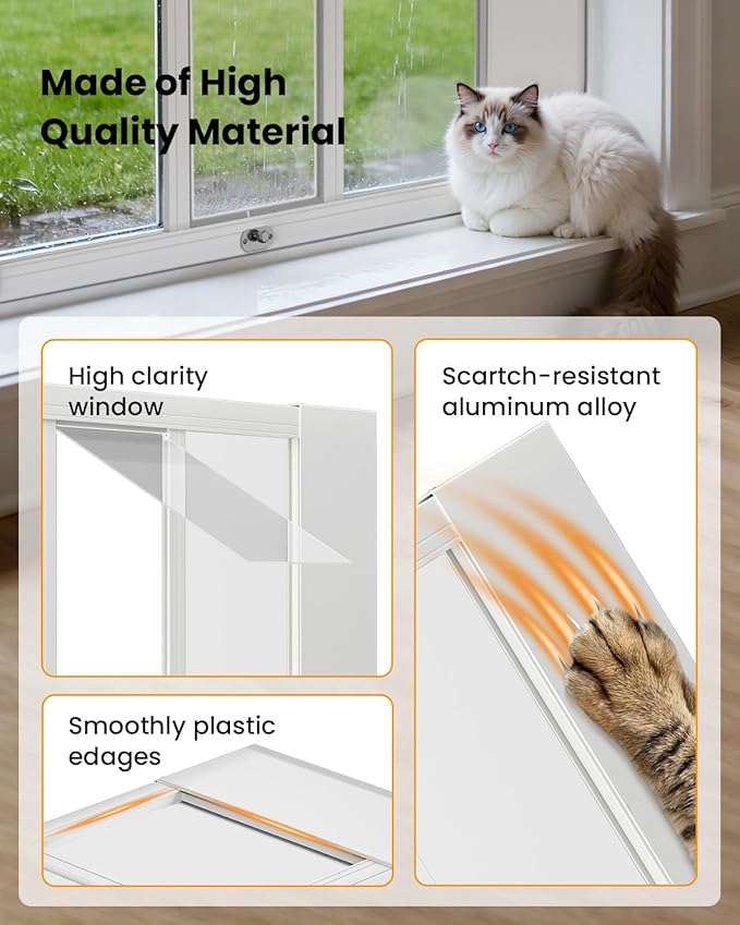 Upgraded Pet Cat Door for Window, Adjustable Width of 35"-46" Window Cat Door Insert, Quick Installation Pet Doors for Cats Small Dog with Aluminum Frame, Tight Seal, Safety & Weatherproof, HD Glass