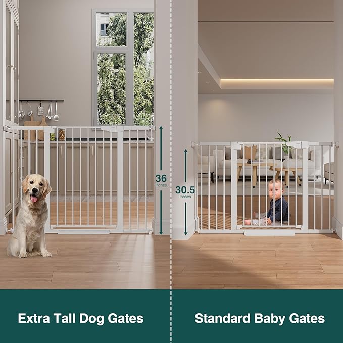 Cumbor 36" Extra Tall 29.7-51.5" Baby Gate for Stairs, Easy Walk Through Dog Gates for Doorways Extra Wide, Pressure Mounted Tall Pet Gate Indoor, Safety Auto-Close Child Gate for Kids, White