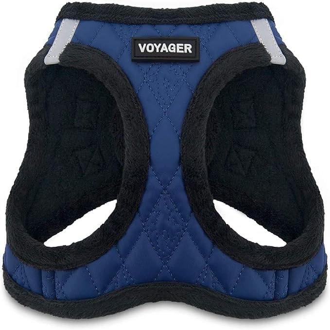 Best Pet Supplies - All Weather Plush, Reflective, No Pull Harness for Small, Medium Dogs, Cats - Secure with Hook & Loop Fastener, Buckle, Double D-Rings - Royal Blue Faux Leather, XS