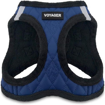 Best Pet Supplies - All Weather Plush, Reflective, No Pull Harness for Small, Medium Dogs, Cats - Secure with Hook & Loop Fastener, Buckle, Double D-Rings - Royal Blue Faux Leather, XS