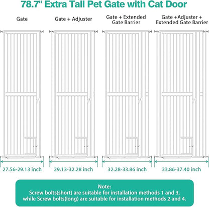 78.7 inch Extra Tall Pet Gates for Cats Dogs, Adjustable 27.5" ~ 37.4" Wide Cat Gate, Pressure Mounted Full Door Pet Gate for Doorway, Stairs,House(White, 78.7")