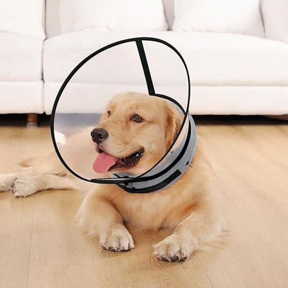 Sponge Core Dog Cone, Inflatable Dog Cone Collar Alternative, Dogs Donut Collar After Surgery, Soft Cone for Large Medium Small Dogs to Stop Licking, No Inflation Required, Clear View(Size 7, Gray)