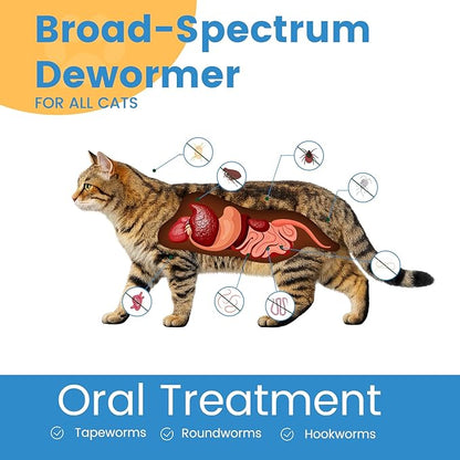 Broad-Spectrum Dewormer for Cats and Kittens,Cat Dewormer for All wormers(Praziquantel, Pyrantel Pamoate) for Hookworms, Tapeworms & Roundworms, 60 Tablets