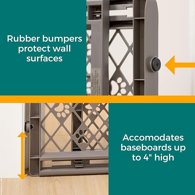 MYPET North States Paws Portable Pet Gate: 26-40" Wide. Pressure Mount. No Tools Needed. Made in USA, 23" Tall, Expandable, Durable Dog Gates for Doorways, Fieldstone Gray