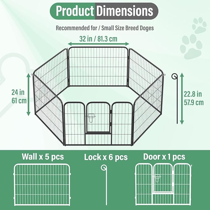 FDW Dog Playpen Dog Pen Dog Kennel 6 Panels 24 Inch Height Indoor Outdoor Folding Metal Portable Puppy Exercise Pen Heavy Duty Dog Fence for Yard Camping,Black