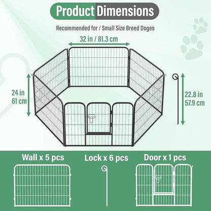 FDW Dog Playpen Dog Pen Dog Kennel 6 Panels 24 Inch Height Indoor Outdoor Folding Metal Portable Puppy Exercise Pen Heavy Duty Dog Fence for Yard Camping,Black
