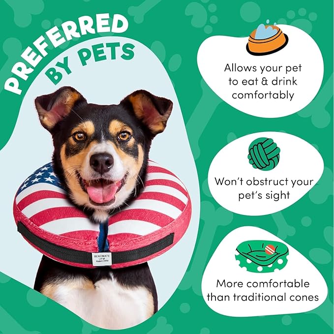 BENCMATE Inflatable Dog Cone Collar Alternative, Soft Dog Cone for Small Medium Large Dogs and Cats, Neck Recovery ECollar Donut Collar After Surgery (XXLarge, Flag)