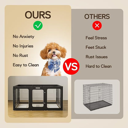 Jalove Clear Acrylic Dog Playpen Indoor, 12 PCS Plastic Puppy Playpen with Door, Cat Rabbit Ferret Pet Play Pen, Easy Assemble Dog Fence Crate Kennel Whelping Cage Enclosure for Small Dogs, Black