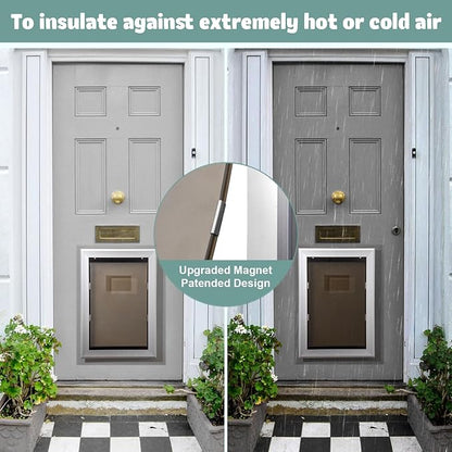 Dog Door Aluminum Pet Door with Large Flap 11" x 16", Doggie Door Designed with Automatic Closing Magnetic Flap, Telescoping Tunnel & Lockable Sliding Panel for Extreme Weather, Large