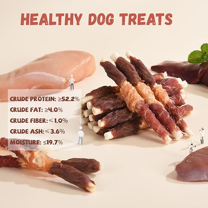 Pawmate Multi-Flavor Dog Treats Beef Liver, Chicken, and Duck Wrapped Rawhide Sticks, High Protein Grain Free Long Lasting Dog Jerky Chews for Small Medium Large Dogs, 10.6 oz