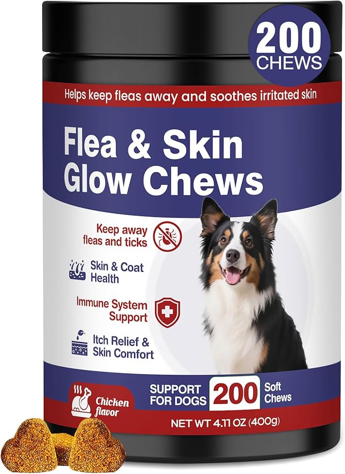 Flea and Tick Prevention for Dogs Chewable Omega Skin and Coat Chews for Dogs Natural Pet Oral Flea Chewables Increase Hair Shine Nutritional Supplements 200 Soft All Breeds Ages Chicken Flavor