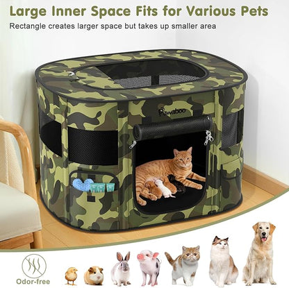 Dog Playpen, Portable Pet Cat PlayPen, 600D Oxford Dog Kennel Tent Crate, Waterproof&Breathable, Indoor Outdoor Travel Camping for Medium/Large Breed with Carrying Case+Bowl(M), Black Camouflage