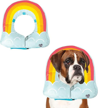 Rainbow Inflatable Dog Recovery Collar, Comfortable Cone Replacement for Pet Surgery, Protective Collars to Prevent Licking & Biting, Size Large