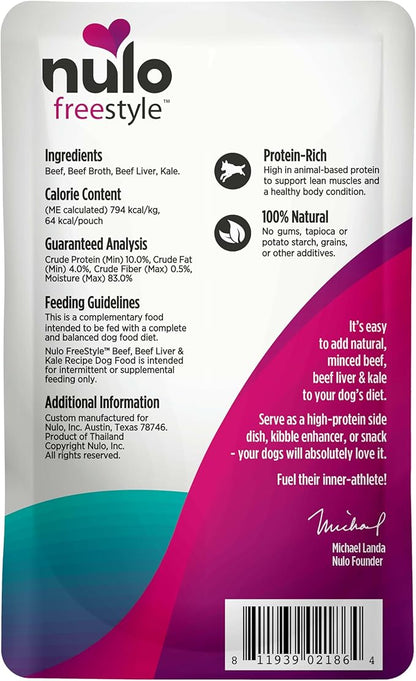 Nulo Freestyle Beef, Beef Liver, & Kale in Broth Real Meat Dog Food Topper, 2.8 Ounce (Pack of 24)