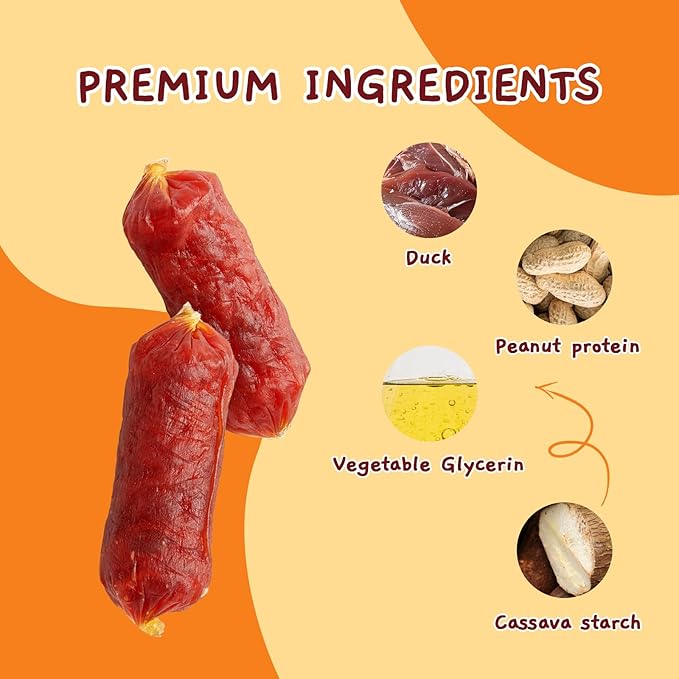 Jungle Calling Soft Duck Sausage Dog Treats, Grain-Free Single Ingredient Tender Duck Jerky, Easy to Chew Training Treats for Small & Medium Dogs, 10.6 oz