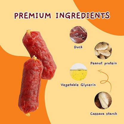Jungle Calling Soft Duck Sausage Dog Treats, Grain-Free Single Ingredient Tender Duck Jerky, Easy to Chew Training Treats for Small & Medium Dogs, 10.6 oz