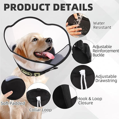 PUPTECK Soft Dog Cone Collar, Adjustable Pet Cone for Dogs to Stop Licking, After Surgery Elizabethan Recovery Dog Neck Collar Alternative, for Small Medium Large Dogs, Black S