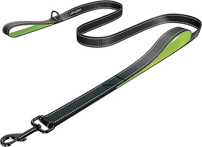 Dog Leash 6.5ft Long, Double Handle Dog Leash for Safety Control Training, Heavy Duty Dog Leads with Traffic Padded Handles, Reflective Leash for Small Medium Large Dogs(6.5ft, Black Green)