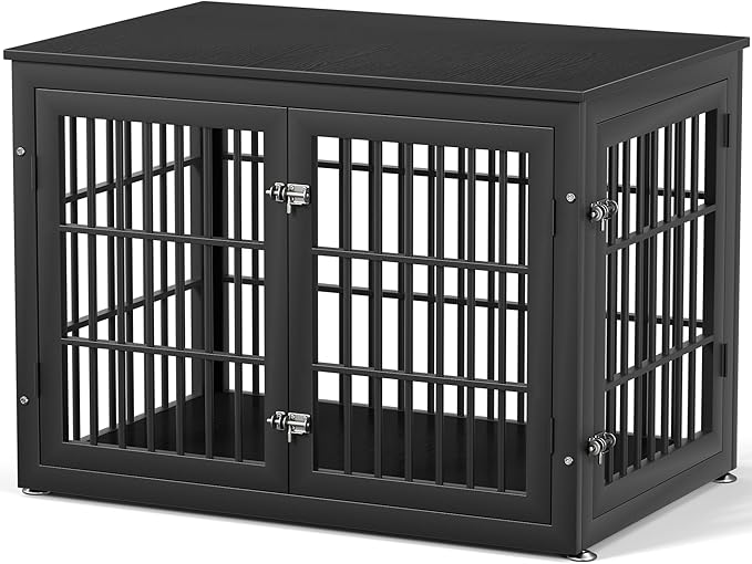 rehomerance 38 Inch Heavy Duty Dog Crate Furniture for Large and Medium Dogs, Decorative Pet House End Table, Wooden Cage Kennel Furniture Indoor, Black