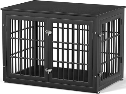 rehomerance 38 Inch Heavy Duty Dog Crate Furniture for Large and Medium Dogs, Decorative Pet House End Table, Wooden Cage Kennel Furniture Indoor, Black