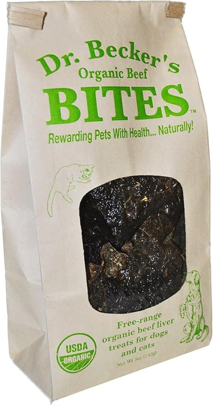 Dr. Becker's Organic Beef Bites | 100% Pure Meat Protein | Grain Free Liver Training Treats for Dogs & Cats, 5 oz