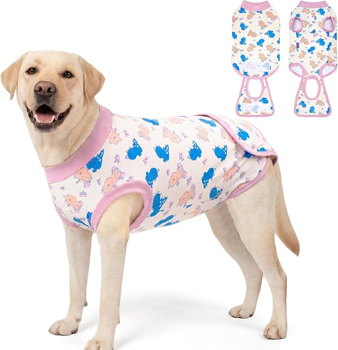 cyeollo Recovery Suit for Dogs Surgery Suit Female Spay Soft Breathable Pet Onesie Bodysuit Male Dog Neuter, Medium Large Dogs Surgical Recovery Shirt, Dinosaur, XL