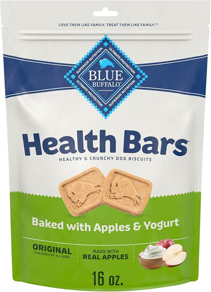 Blue Buffalo Health Bars Crunchy Dog Biscuits, Oven-Baked with Natural Ingredients, Apples & Yogurt, 16-oz Bag