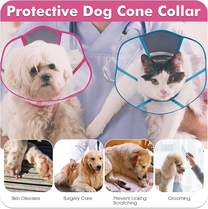 Allroaring Dog Cone Collar After Surgery, Soft Pet Cone for Dogs to Stop Licking, Breathable Pet Recovery Collars & Cones for Medium Dogs, Elizabethan Collar for Wound Care Spay Neuter, Rosered M