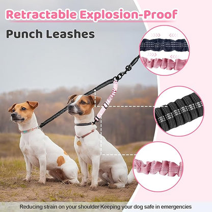 Double Dog Leash - 360°Swivel Tangle Free Splitter Attachment, 1 Rope with Handle, 2 Dogs Multi-Functional Leash, for Outdoor Walk Train Small Medium Large Two Pet, Pink