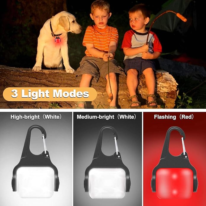 Dog Lights for Night Walking, Clip on Dog Collar Light - 3 Modes, USB-C Rechargeable, IP65 Waterproof, LED Safety Light for Running, Camping, Climbing, Bike