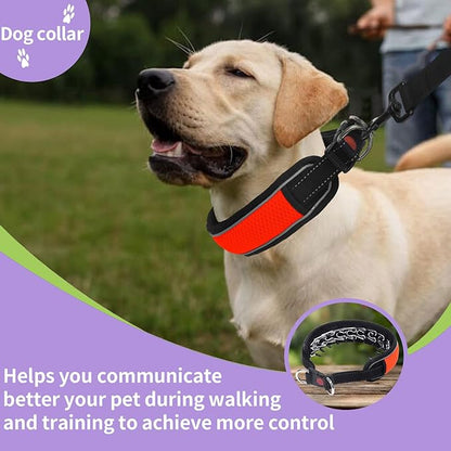 Martingale No Pull Dog Collar for Large Medium Dogs Training Walking, Heavy Duty Nylon Reflective Adjustable Anti Pull Slip Collar with Buckle M Orange