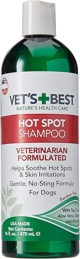 Vet's Best Hot Spot Dog Shampoo, Natural Itch Relief for Dogs with Dry Skin, Rash, Scratching, Licking, Sensitive Skin, Aloe & Chamomile Formula, Veterinarian Formulated, Made in USA, 16 oz