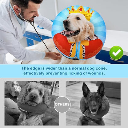 SCENEREAL Dog Cone Alternative After Surgery Donut Collar, Soft Pet Recovery Pillow Collar for Medium Large Dogs, Inflatable Adjustable Neck Collars to Prevent Licking, King Print E-Collars M