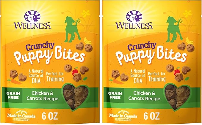 Wellness Puppy Treats,Natural,Training Treat,Grain Free,Crunchy Chicken & Carrot (6 Ounce Bag),(Pack of 2)