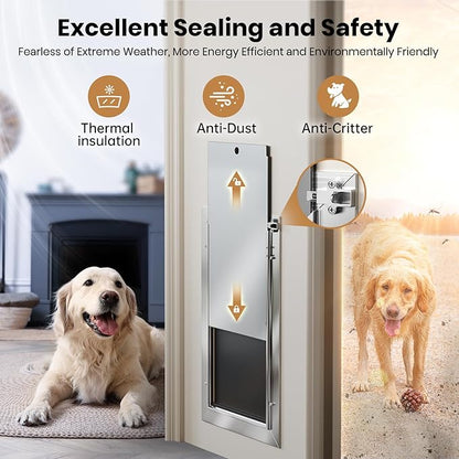 Dog Door for Door, Aluminum Alloy Pet Door, Heavy-Duty Doggy Door, Large Dog Door, Adjustable Tunnel, with Dual Magnetic Flaps & Closing Panel & Double-Sided Locks, Pet Up to 110 LBS