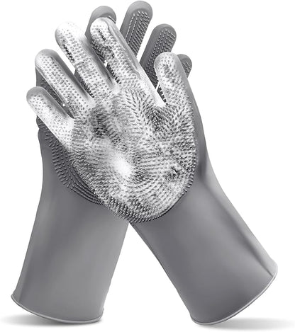 Pet Grooming Gloves—Heat Resistant Dog Washing Gloves with High-Density Teeth, Dog Bath Scrubber with Enhanced Five Finger Design, Silicone Gloves for Dogs and Cats Bathing, Massage (Gray)