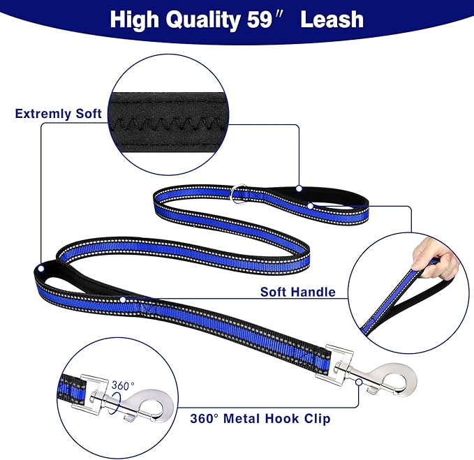 WINSEE All-in-One Reflective Dog Harness, Collar & Leash Set, No Pull with Adjustable Buckles, X-Large, Dark Blue