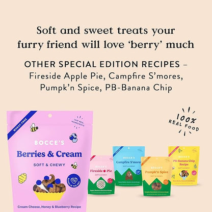 Bocce's Bakery 'Berries & Cream Treats for Dogs, Wheat-Free Everyday Dog Treats, Made with Real Ingredients, Baked in The USA, Natural Soft & Chewy Cookies, Cream Cheese & Blueberry, 6 oz