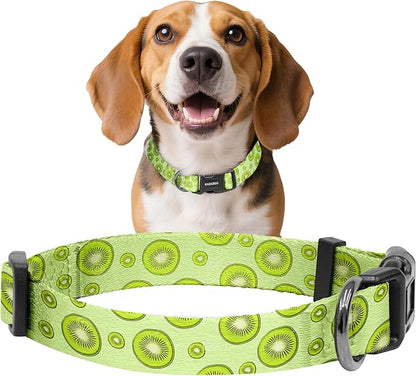 Kazazoo Dog Collar Cute and Soft Nylon Puppy Collar for Boy and Girl, Adjustable Dog Collars for Small Medium Dogs, Kiwi Fruit-M