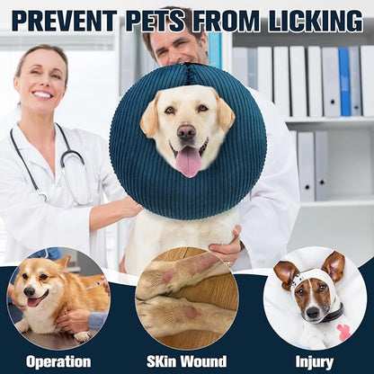 BINGPET Inflatable Dog Cone Collar Alternative After Surgery,Soft Recovery Cone for Dogs to Stop Licking,Dogs Blow up Protective Neck Donut ECollars Adjustable for Large Medium Small Pet, Navy Blue L