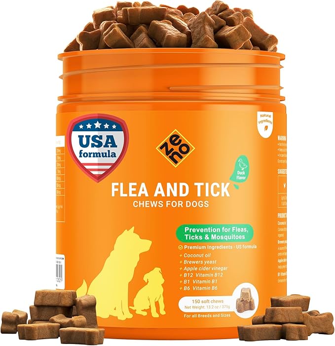 ZENO Flea and Tick Prevention Chewables for Dogs - 150 Chews - Flea & Tick Control - Duck Flavor