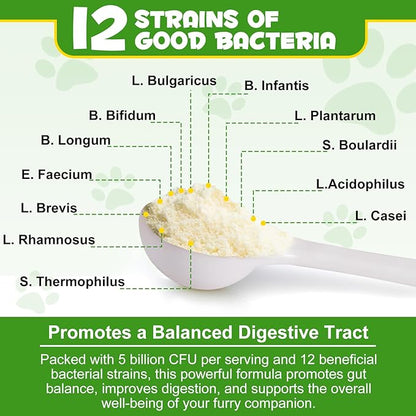 Probiotics Powder for Dogs - Pre & Probiotic Digestive Supplement with Digestive Enzymes & Prebiotics for Dog Support Gut Health, Seasonal Allergies & Immune System Dog Supplies Powder - 120 Scoops