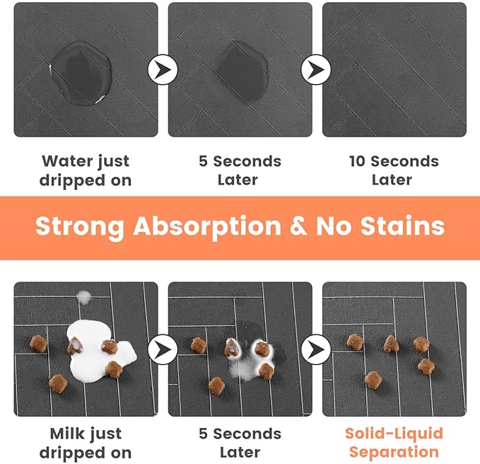 Pet Feeding Mat-Absorbent Pet Placemat for Food and Water Bowl, with Waterproof Rubber Backing, Quick Dry Water Dispenser Mat for Dog and Cat (27"x17", Black)