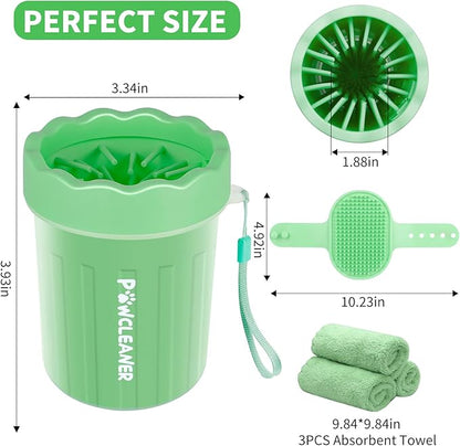 Professional 7 in 1 Dog Paw Cleaner for Dogs & Cats - Includes 1 Portable Paw Washer, 1 Bath Brush, 2 Dog Toothbrushes and 3 Absorbent Towels Note: Fits Paws up to 2 Inches Wide (Small, Light Green)