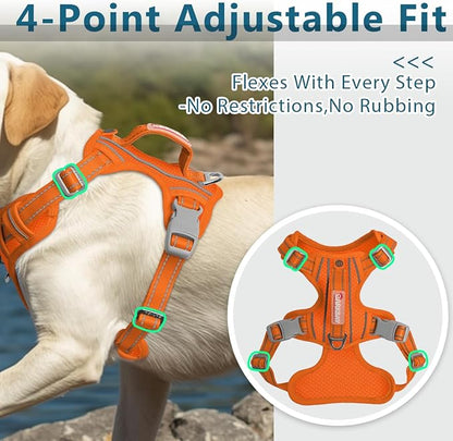 BARKBAY Dog Harness No Pull with ID Tag Pocket - Heavy Duty, Reflective, Easy Control for Large Dogs(Orange,L)