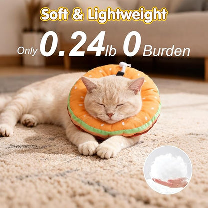 BEAUTYZOO Cat Cone Collars Soft, Cat Recovery E Collars After Surgery to Stop Licking, Adjustable Elizabeth Circle Collar Cute Pet Donut Pillow for Cats Kitten Small Dogs, Hamburger S