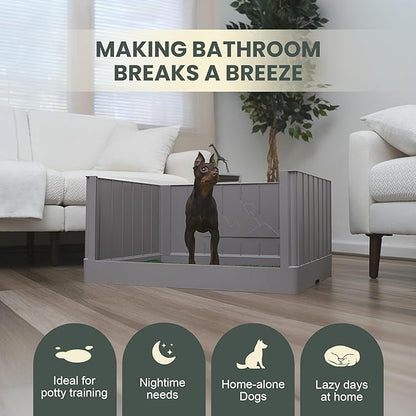 Pup en Suite Potty - Dog Litter Box, Pee Pad Holder with High Walls, Indoor Dog Potty Tray for Potty Training, Easy to Build Pee Pad Holder with Turf Patch, Dog Grass Pad Reusable with Tray
