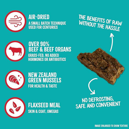 RawTernative Air Dried Dog Food, High Protein, Over 90% Real Beef & Beef Organs + New Zealand Green Mussels, Complete Meal or Topper, Grain Free, Gluten Free, Non GMO, (1 lb Bag)