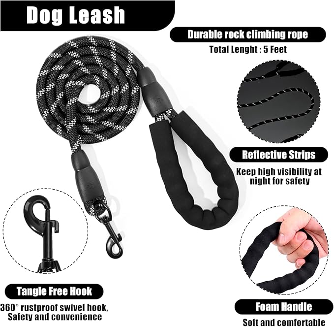 No Pull Dog Harness Adjustable Collar & Leash Set - Dog Halter Harnesses Collapsible Bowls & Poop Bag Dispenser Muzzle ID Tags Toys Fits Small Medium Large Dogs (Black-M)