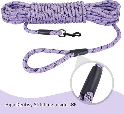Long Dog Leash for Training 20Ft-Reflective Nylon Rope with Swivel Hook-Recall Agility Lead for Large Small Medium Dogs Outside Walking Hiking-Purple Diam 1/2"